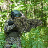 GUGULUZA 3D Rifle Sniper Ghillie Cover for Hunting Ghillie Suit Woodland-Desert Green Gun Wrap for Paintball Airsoft Accessories