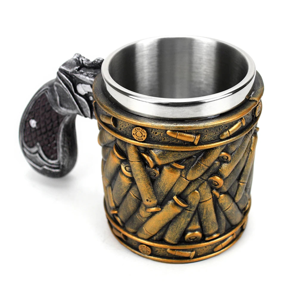 Revolver Gun Pistol Tankard Mug With Ammo Bullet Round Shells