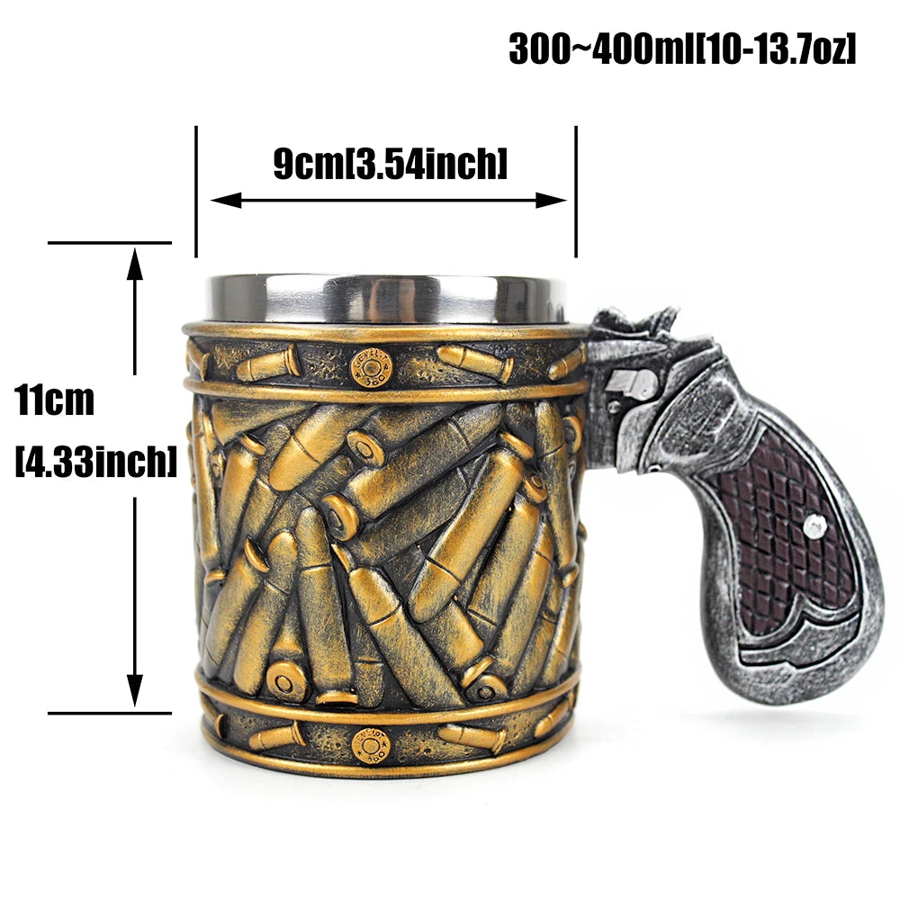 Revolver Gun Pistol Tankard Mug With Ammo Bullet Round Shells