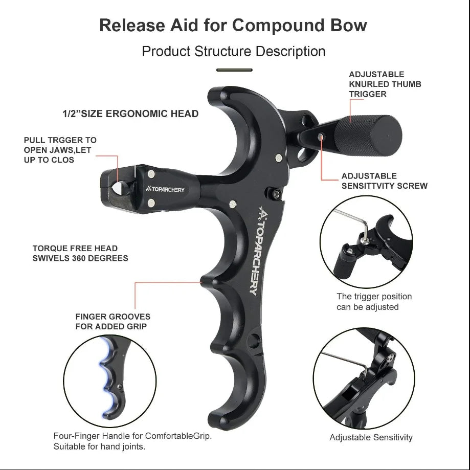 Toparchery Bow Release for Compound Bow 360° Rotating Aluminum 4