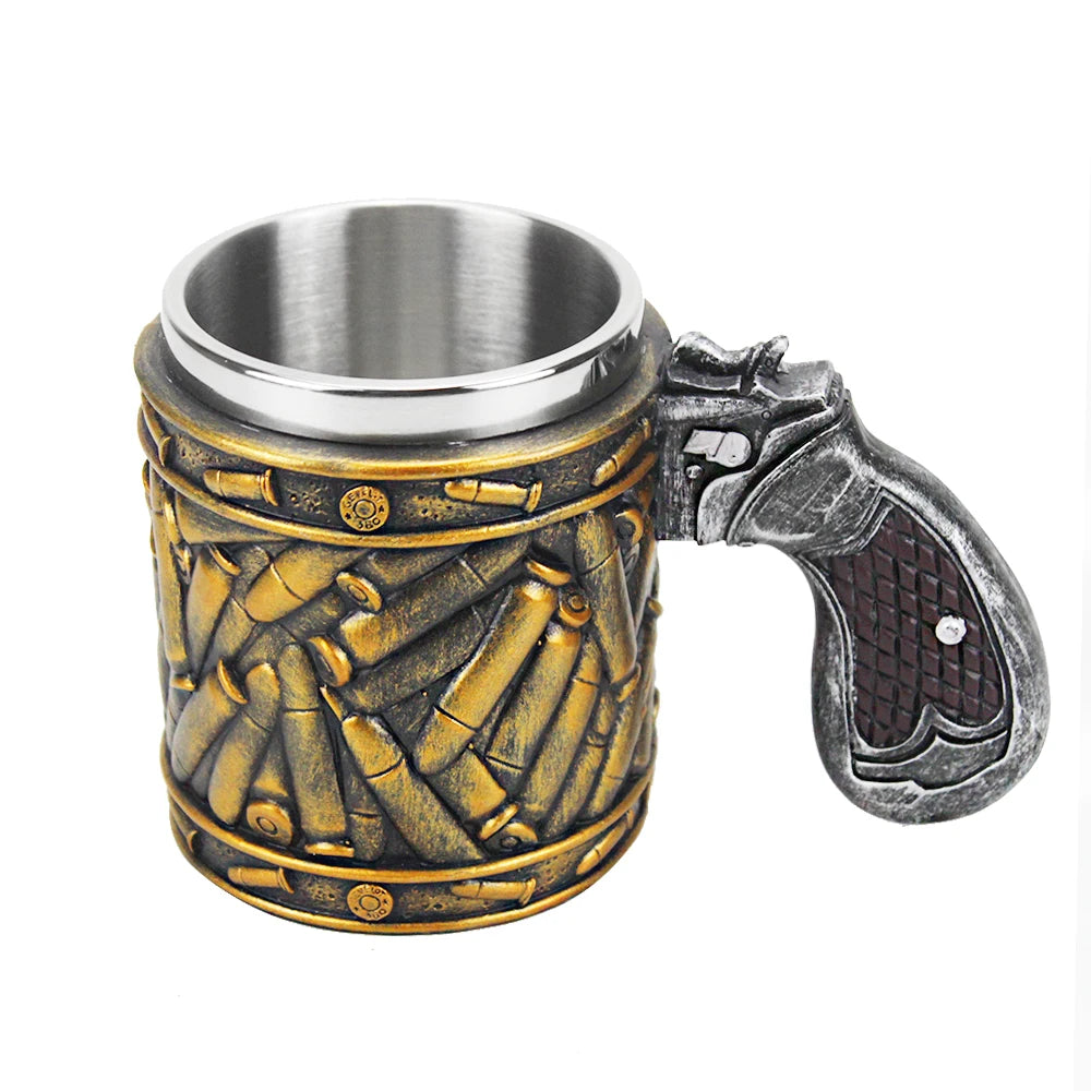 Revolver Gun Pistol Tankard Mug With Ammo Bullet Round Shells