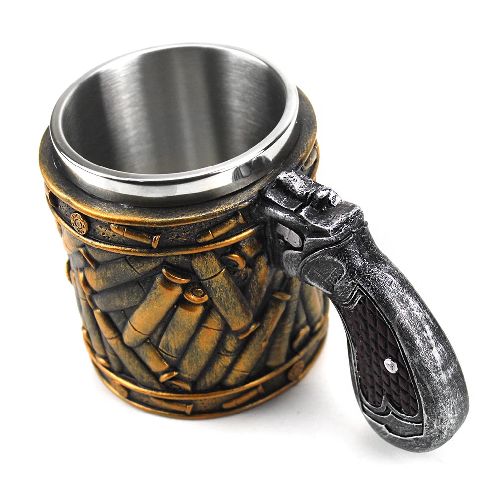 Revolver Gun Pistol Tankard Mug With Ammo Bullet Round Shells