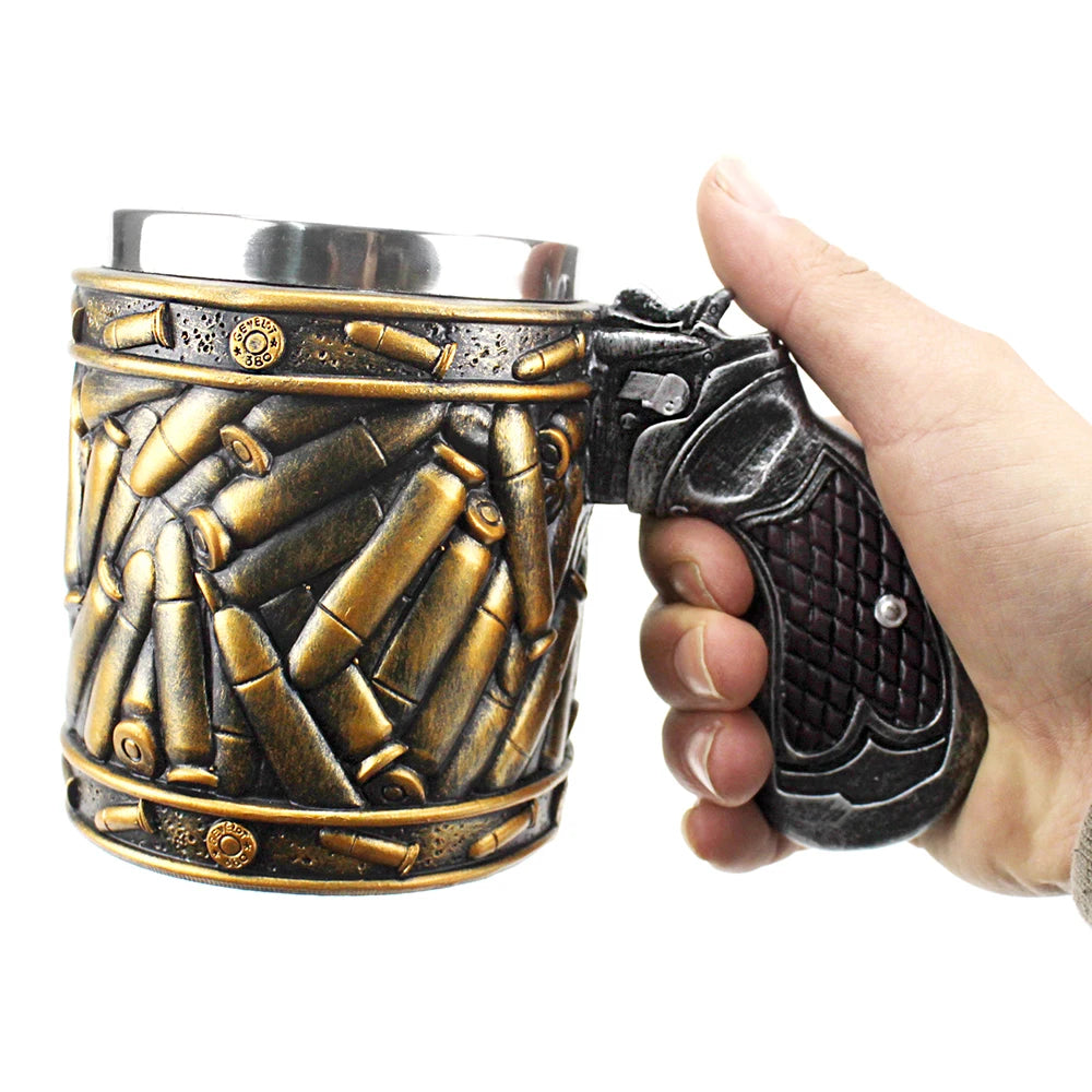 Revolver Gun Pistol Tankard Mug With Ammo Bullet Round Shells