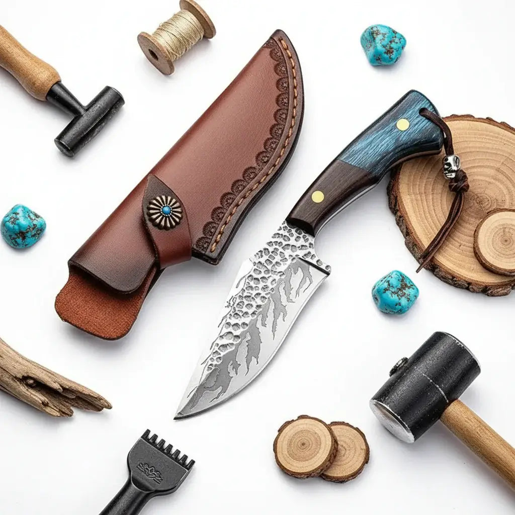 Damascus Outdoor Fixed Blade Knife Outdoor Knife With Leather Sheath