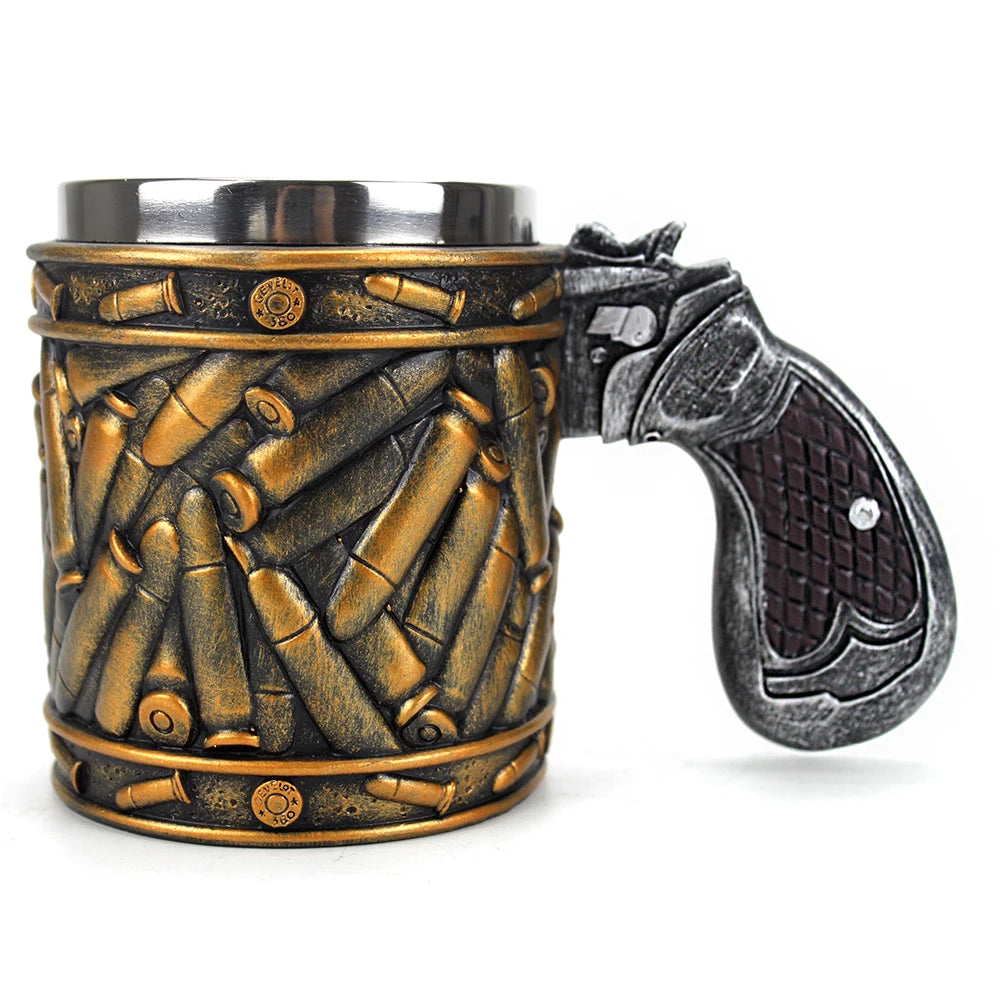 Revolver Gun Pistol Tankard Mug With Ammo Bullet Round Shells