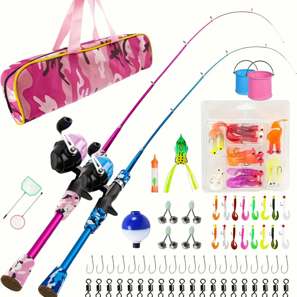 Telescopic Spinning Blue Pink High Quality Fishing Pole Kit