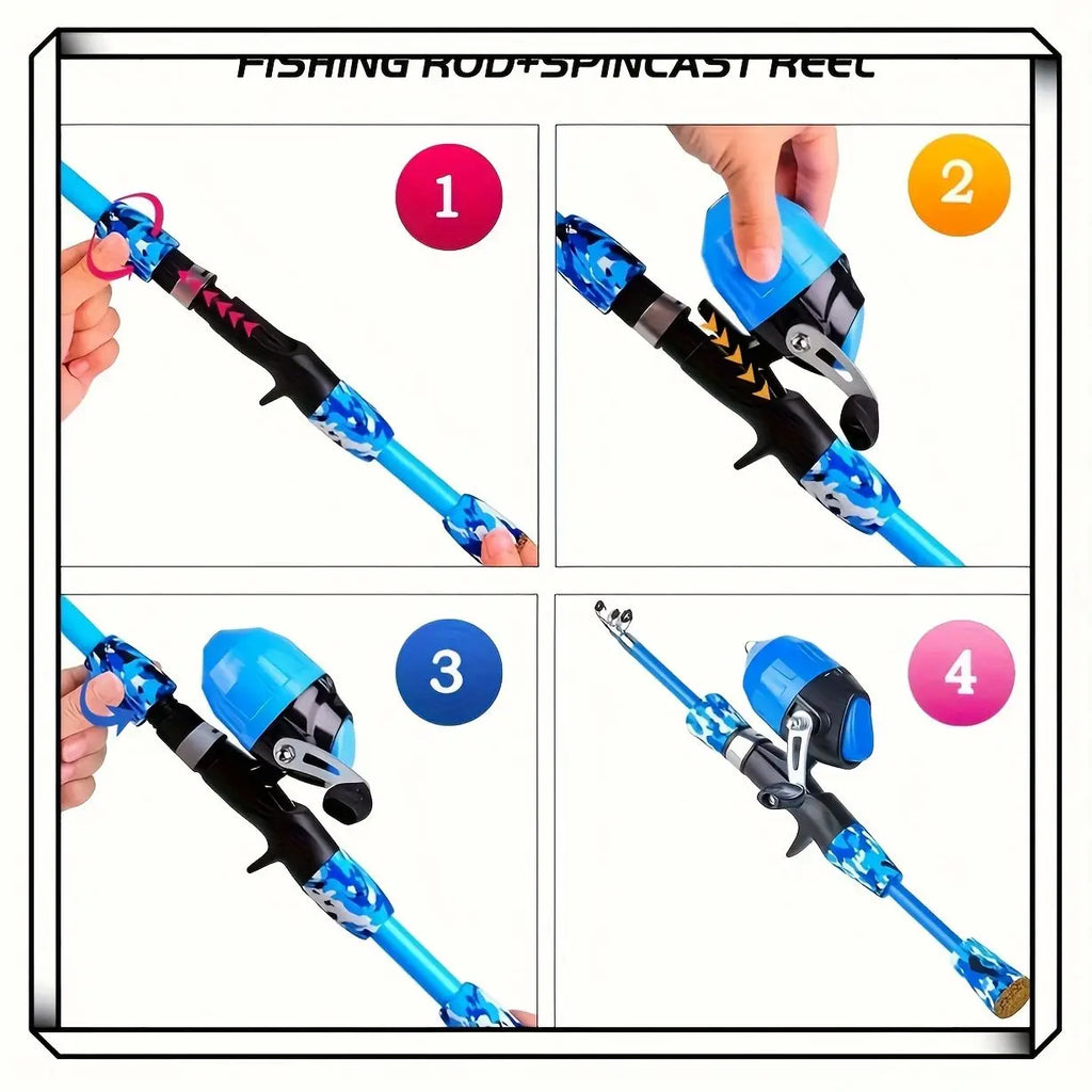 Telescopic Spinning Blue Pink High Quality Fishing Pole Kit