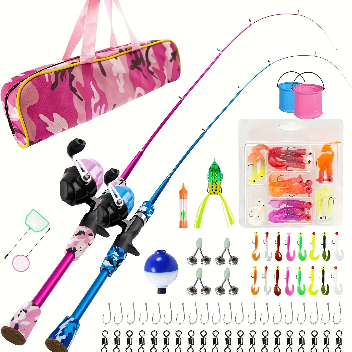 Telescopic Spinning Blue Pink High Quality Fishing Pole Kit