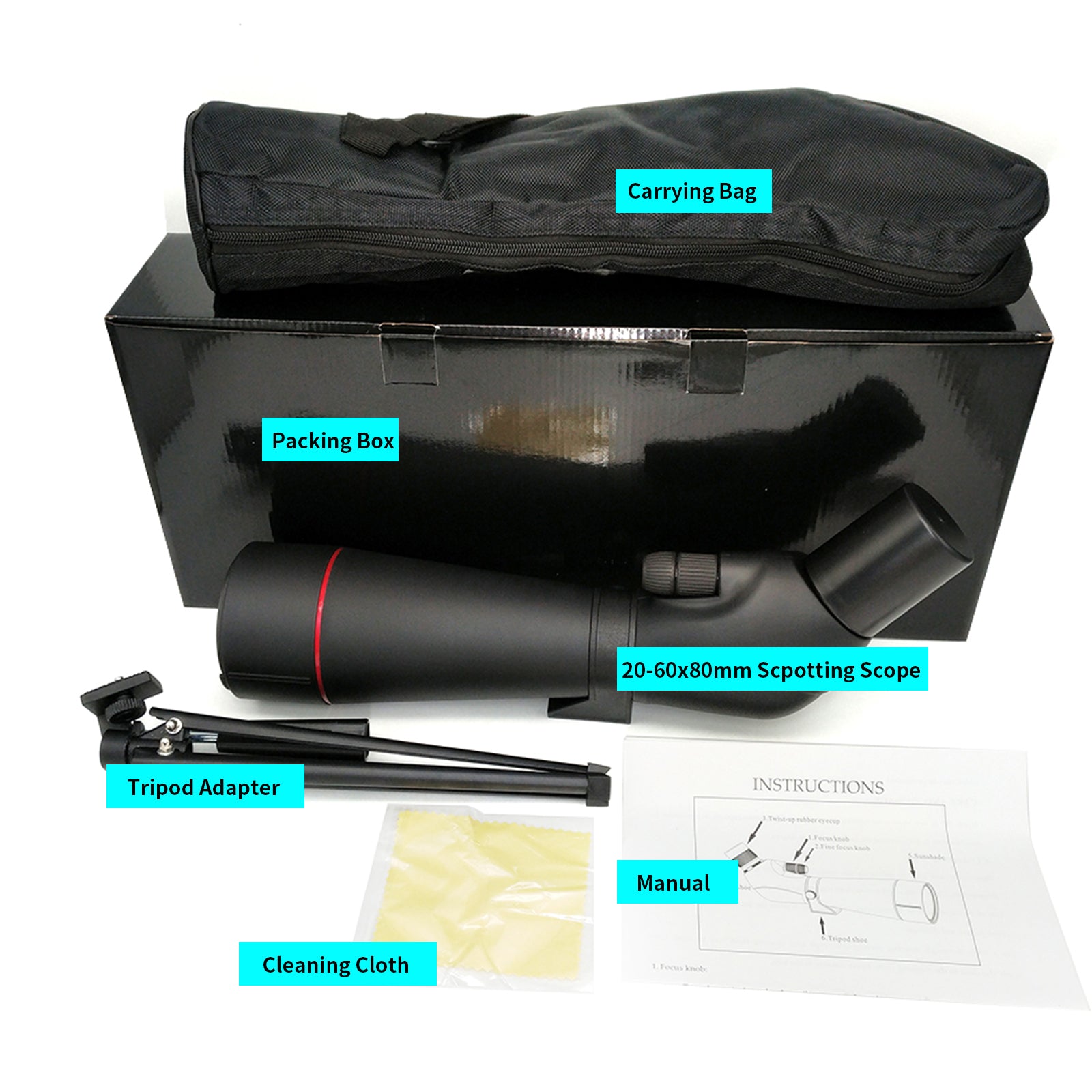 Newest 20-60x80 Waterproof Spotting Scope With Tripod