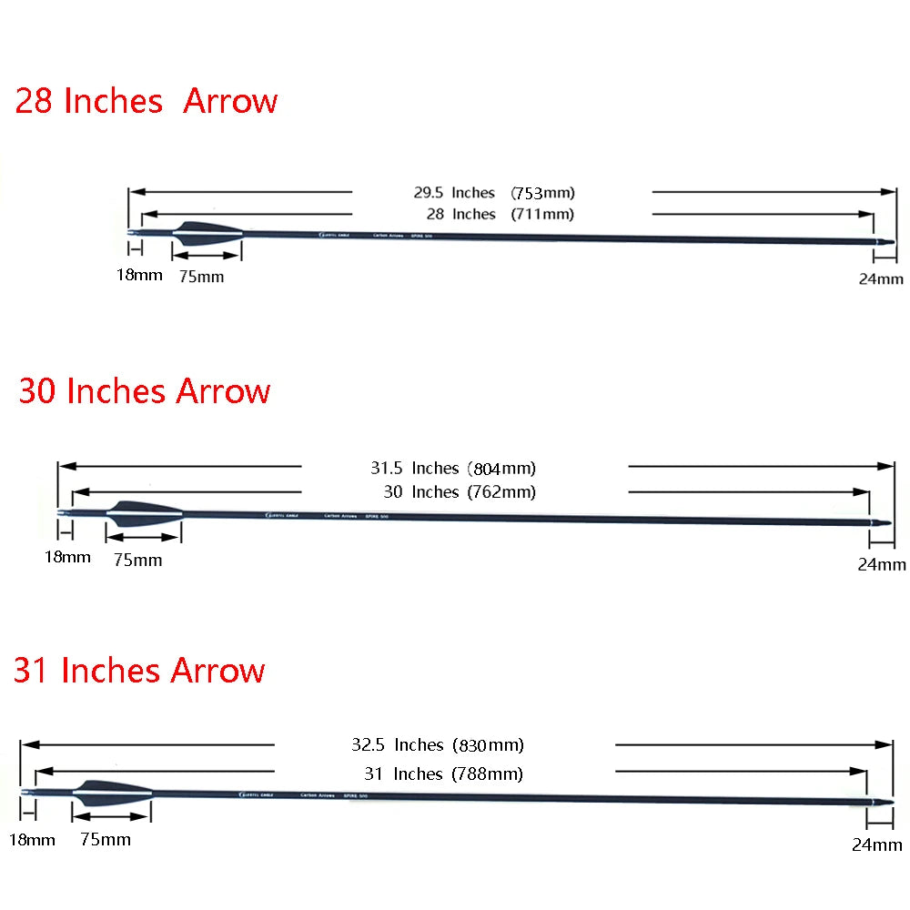 Carbon Arrow 28 Inch 30 Inch 31 Inch Spine 500