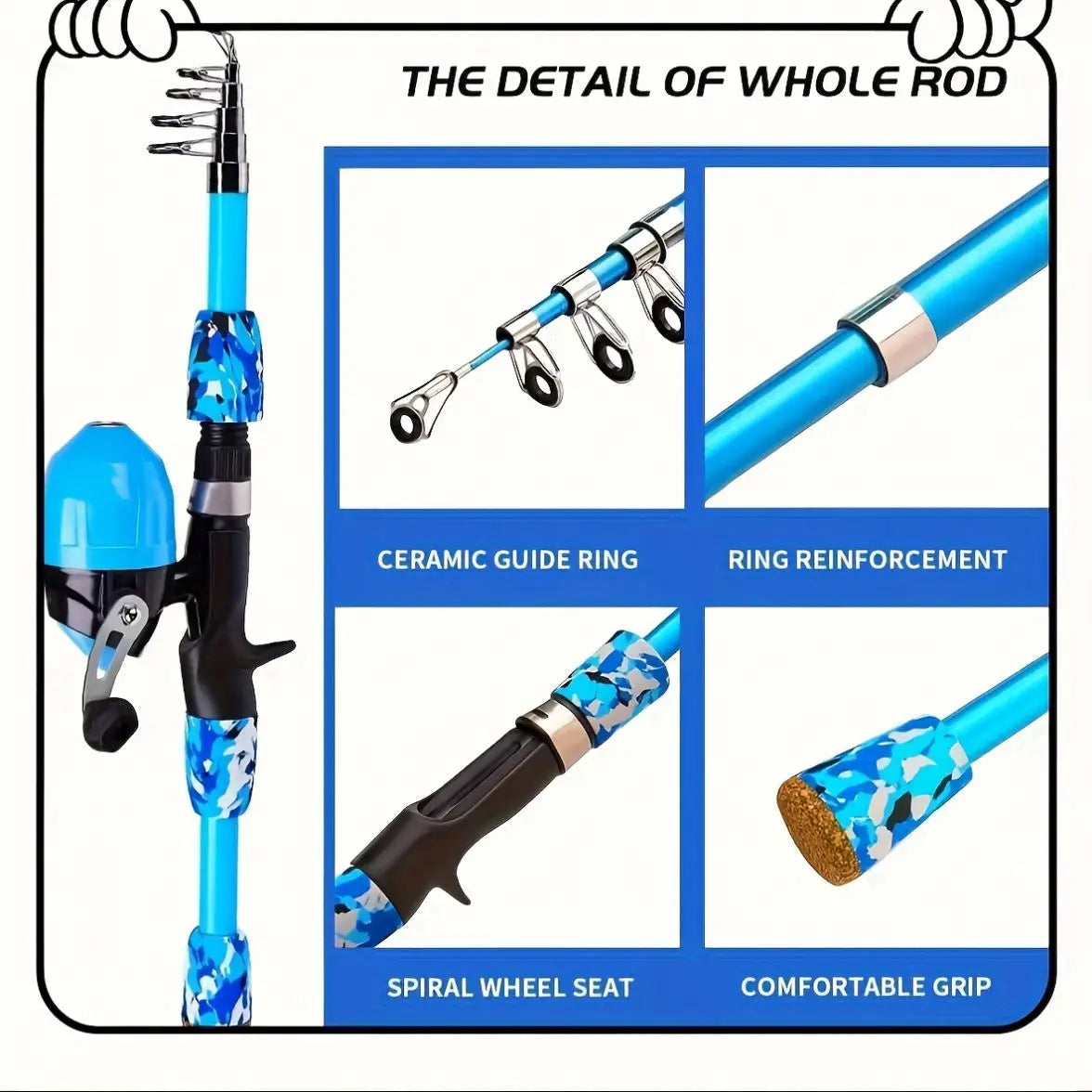 Telescopic Spinning Blue Pink High Quality Fishing Pole Kit