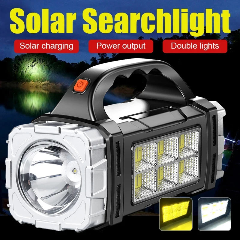 2024 Powerful LED Flashlight USB+Solar Rechargeable Flashlight COB