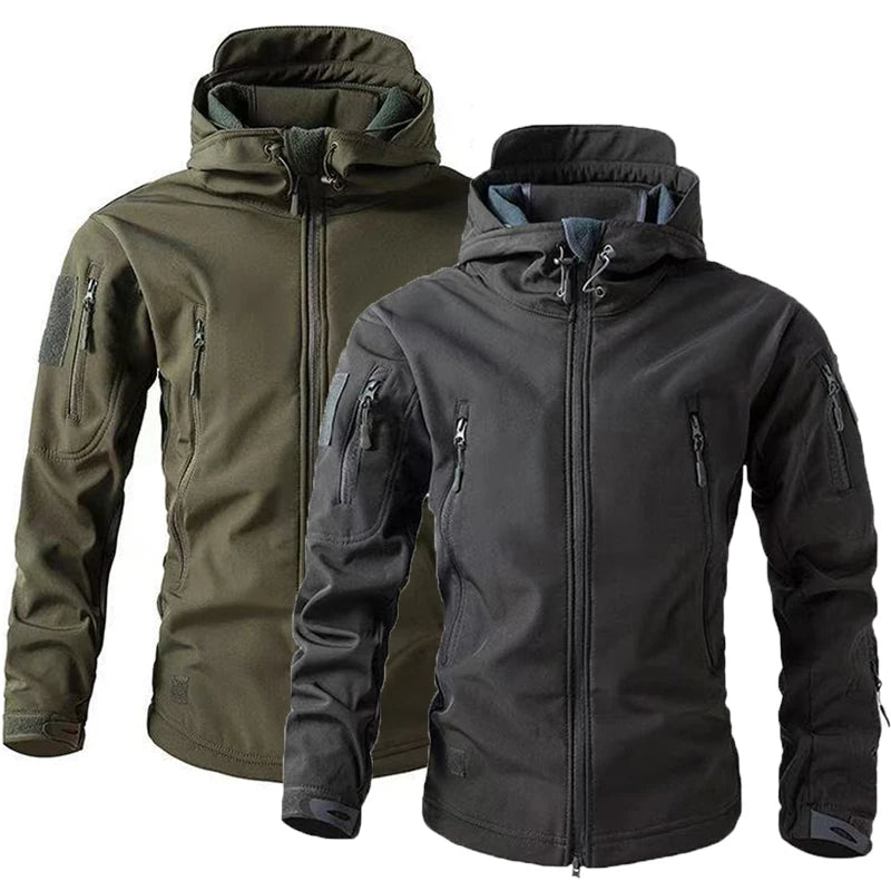 Men's Winter Autumn Warm Softshell Fleece Hood Cargo Jackets Camping
