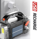 2024 Powerful LED Flashlight USB+Solar Rechargeable Flashlight COB