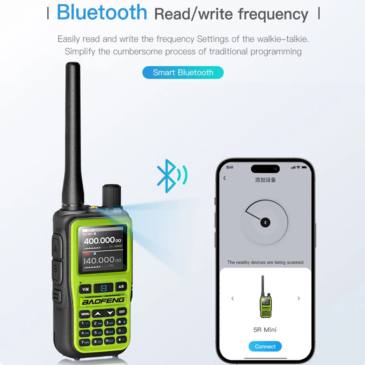 Baofeng UV 5R Mini Walkie Talkie Bluetooth Programming Frequency Dual
