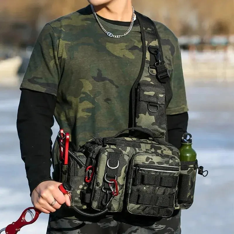 Men Fly Fishing Backpack With Rod Holder Sling Shoulder Bag