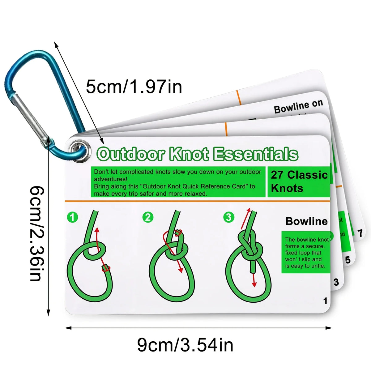 Outdoor Knots Pocket Guide Waterproof Cards Mini Carabiner Rope Knots