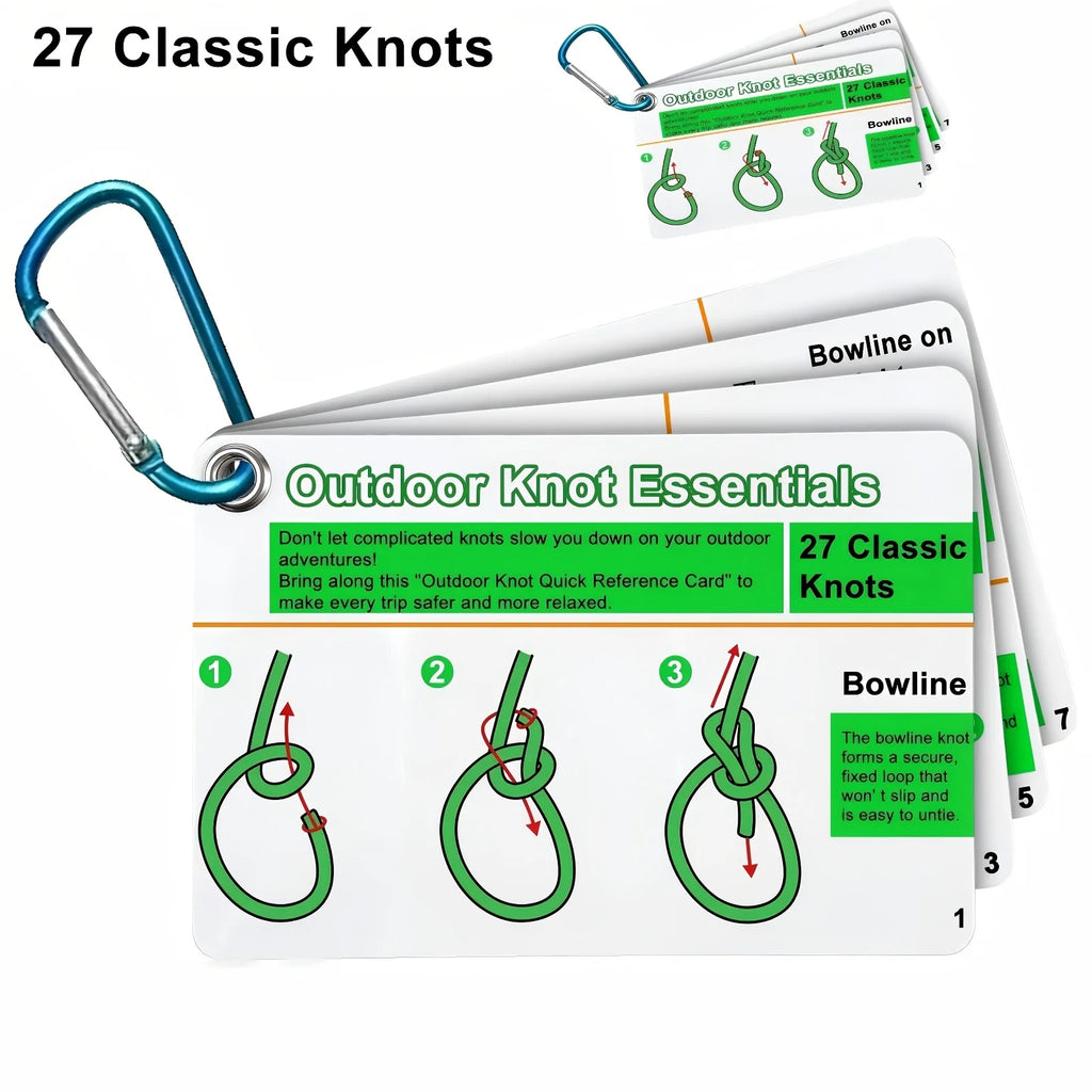 Outdoor Knots Pocket Guide Waterproof Cards Mini Carabiner Rope Knots