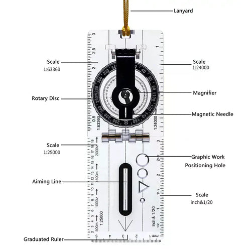 Compass Map Scale Ruler Folding Drawing Multifunctional Waterproof