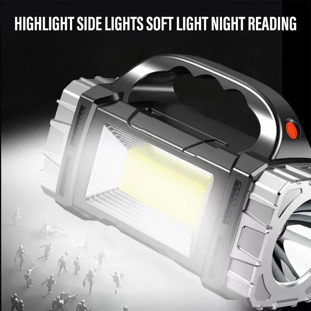 2024 Powerful LED Flashlight USB+Solar Rechargeable Flashlight COB