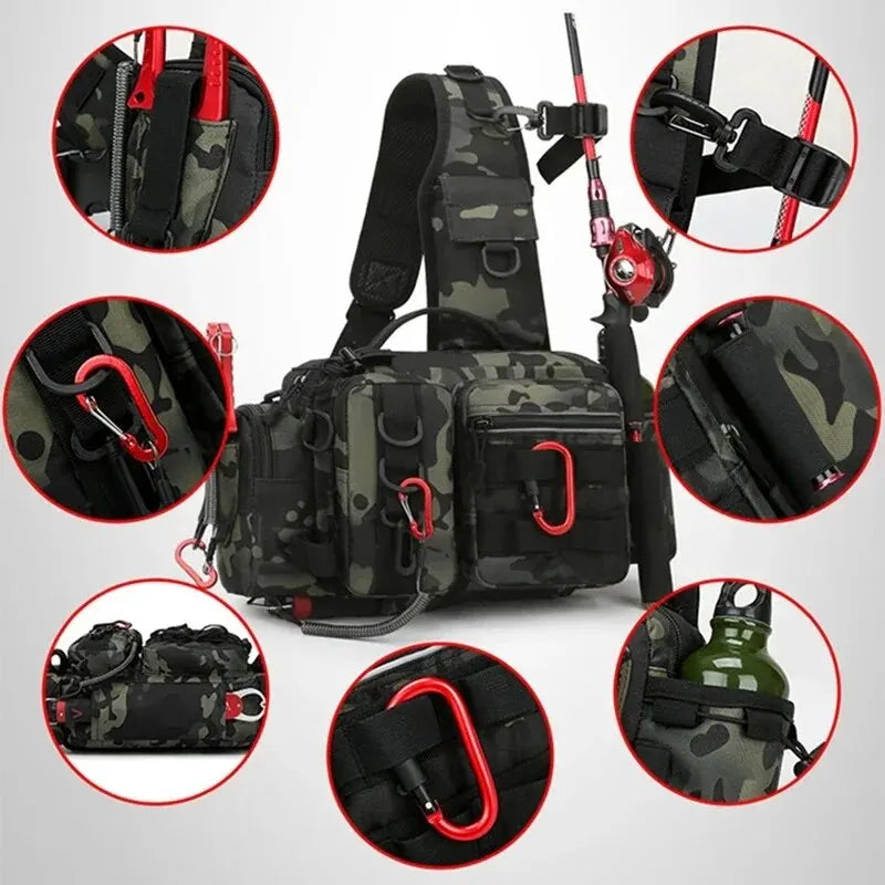 Men Fly Fishing Backpack With Rod Holder Sling Shoulder Bag