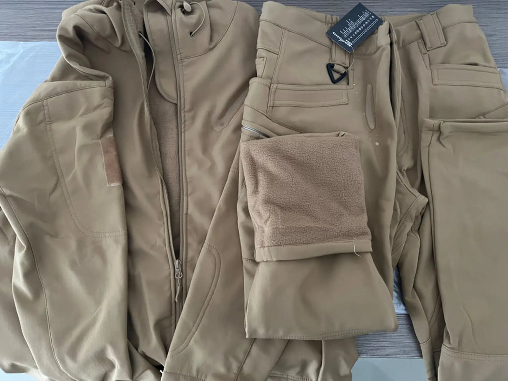 Men's Winter Autumn Warm Softshell Fleece Hood Cargo Jackets Camping