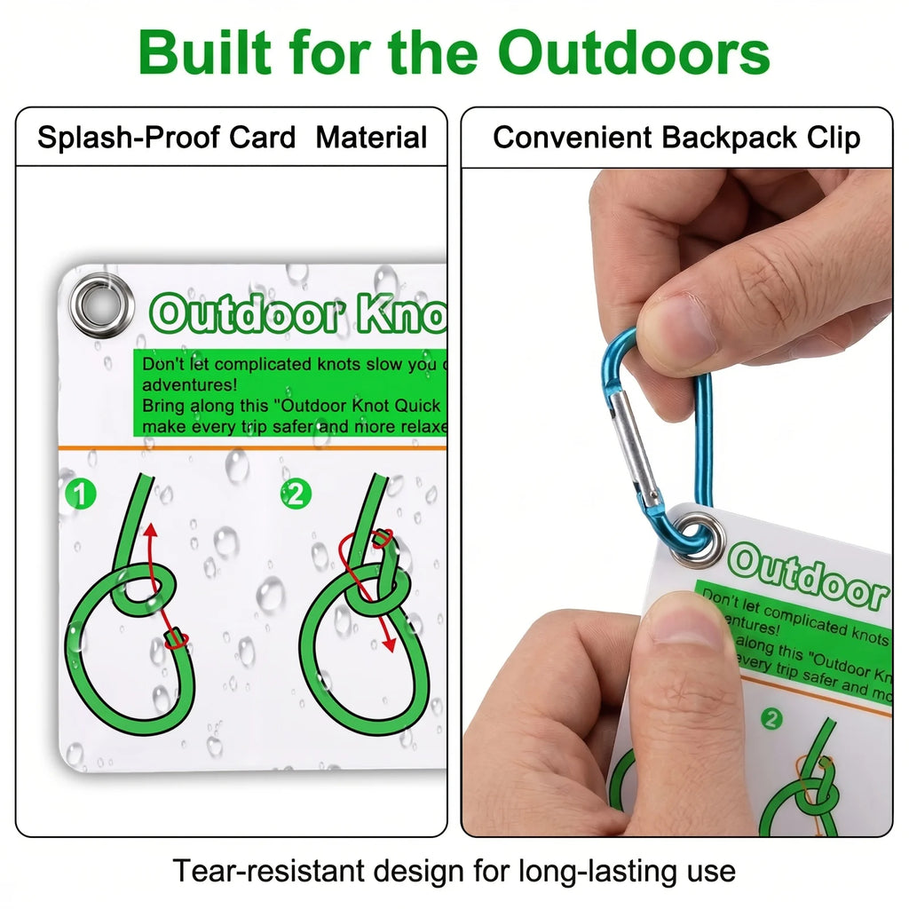 Outdoor Knots Pocket Guide Waterproof Cards Mini Carabiner Rope Knots
