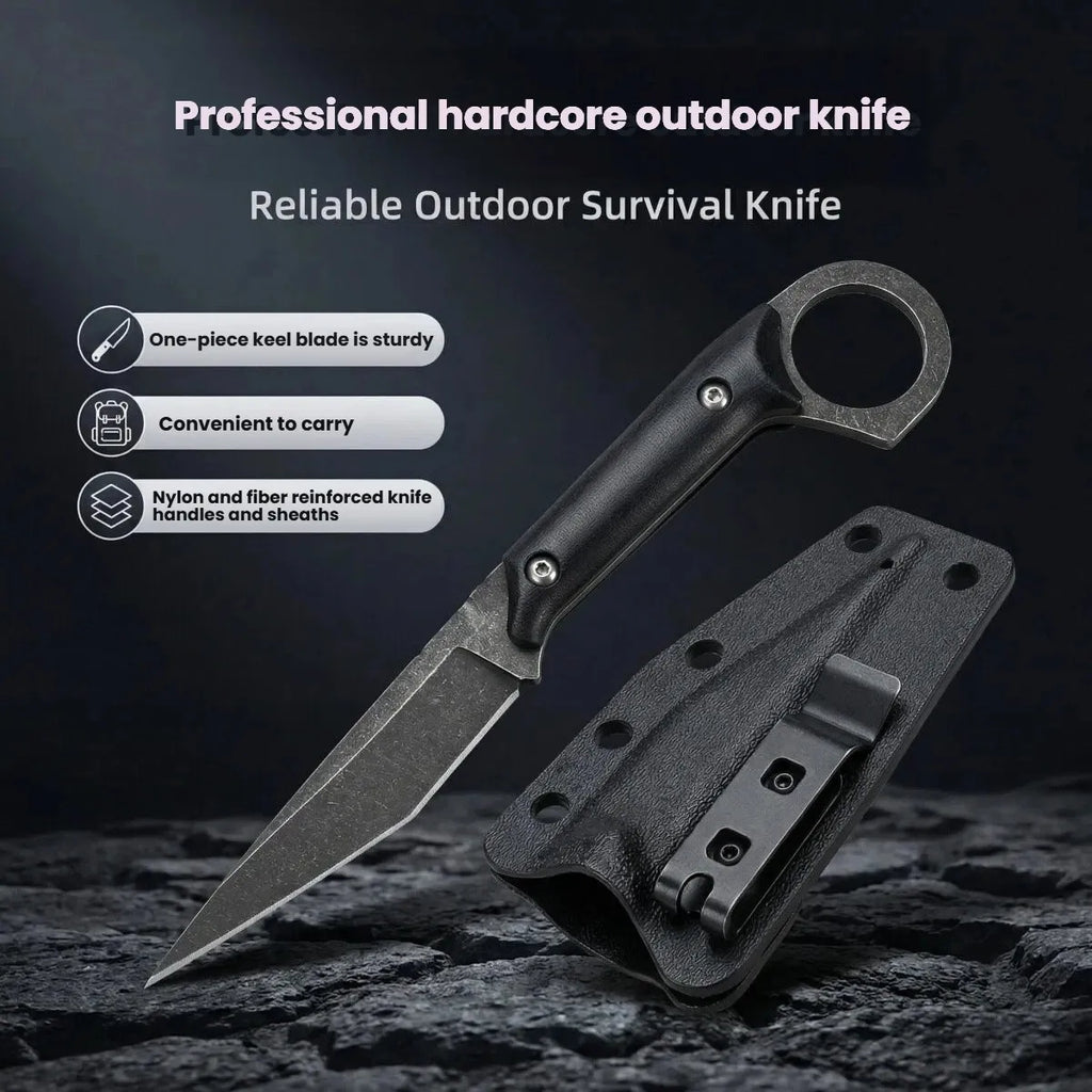 Fixed Blade Straight Knife Black Portable Stainless Steel Outdoor
