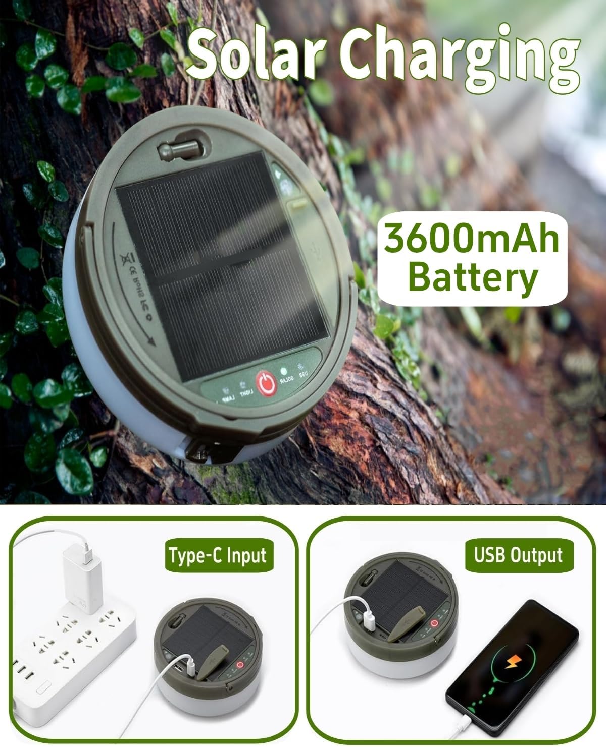 Solar Camping String Lights 4 in 1 Retractable Lantern with Remote