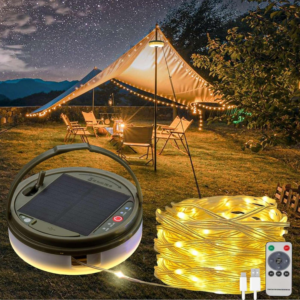 Solar Camping String Lights 4 in 1 Retractable Lantern with Remote